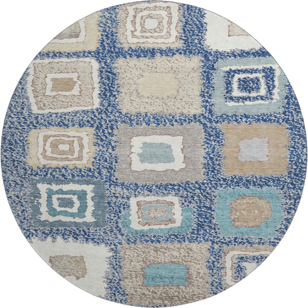 Premium Machine Washable Mayfield AMF2014 Blue 8' x 8' Round Rug