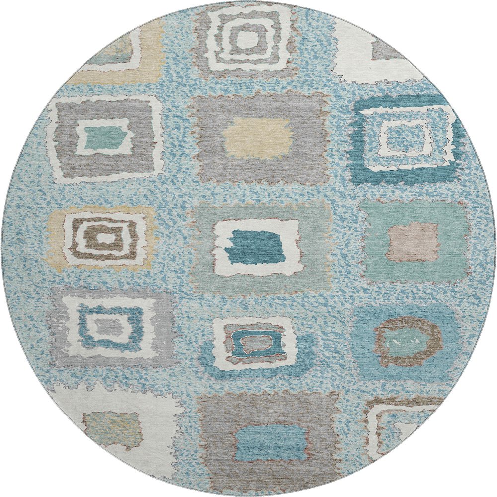 Premium Machine Washable Mayfield AMF2014 Teal 8' x 8' Round Rug