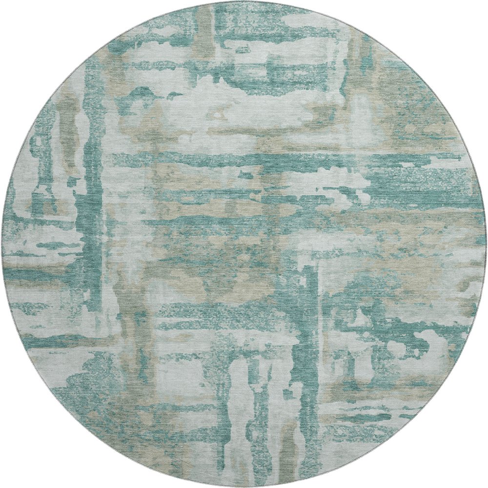 Premium Machine Washable Mayfield AMF2015 Teal 8' x 8' Round Rug