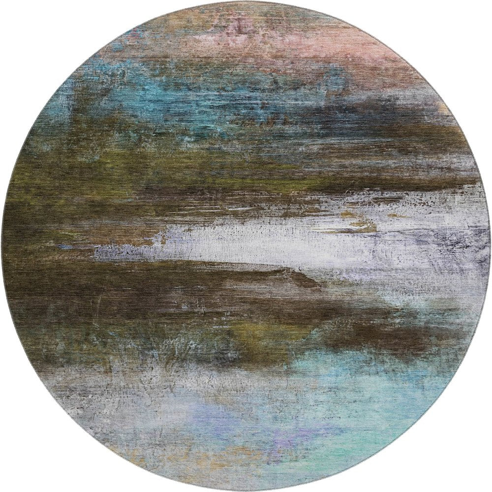 Premium Machine Washable Mayfield AMF2016 Brown 8' x 8' Round Rug