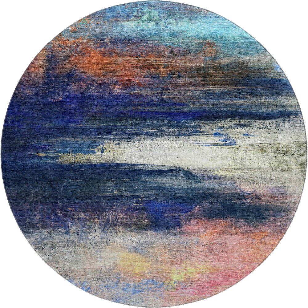 Premium Machine Washable Mayfield AMF2016 Blue 8' x 8' Round Rug