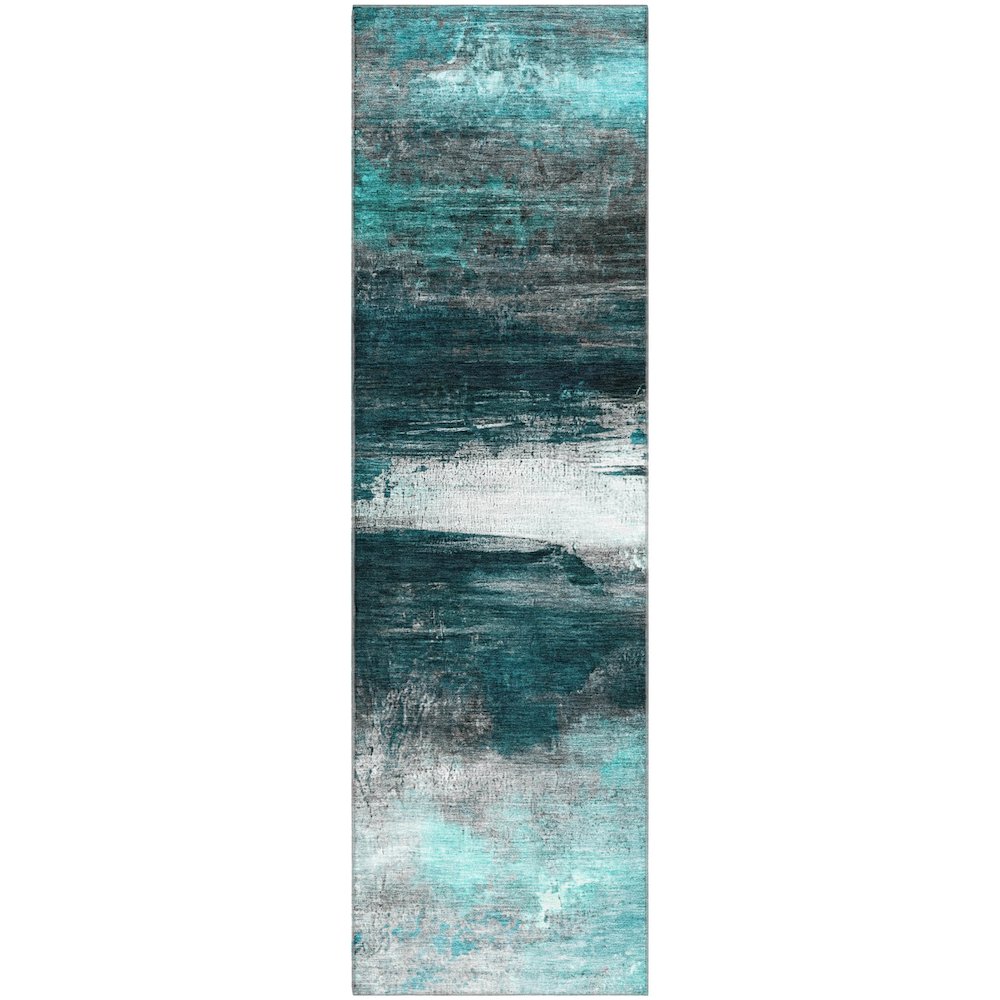 Premium Machine Washable Mayfield AMF2016 Teal 2'3" x 7'6" Runner Rug