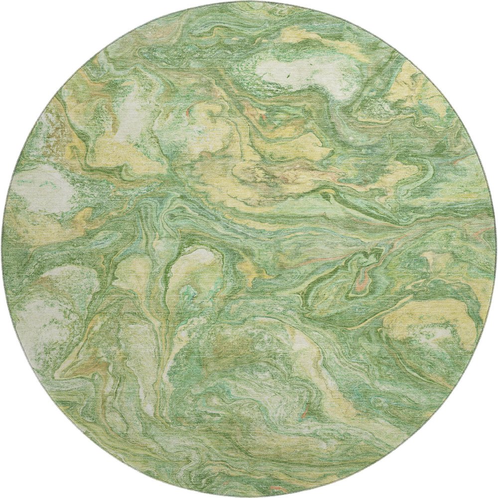 Premium Machine Washable Mayfield AMF2017 Green 8' x 8' Round Rug