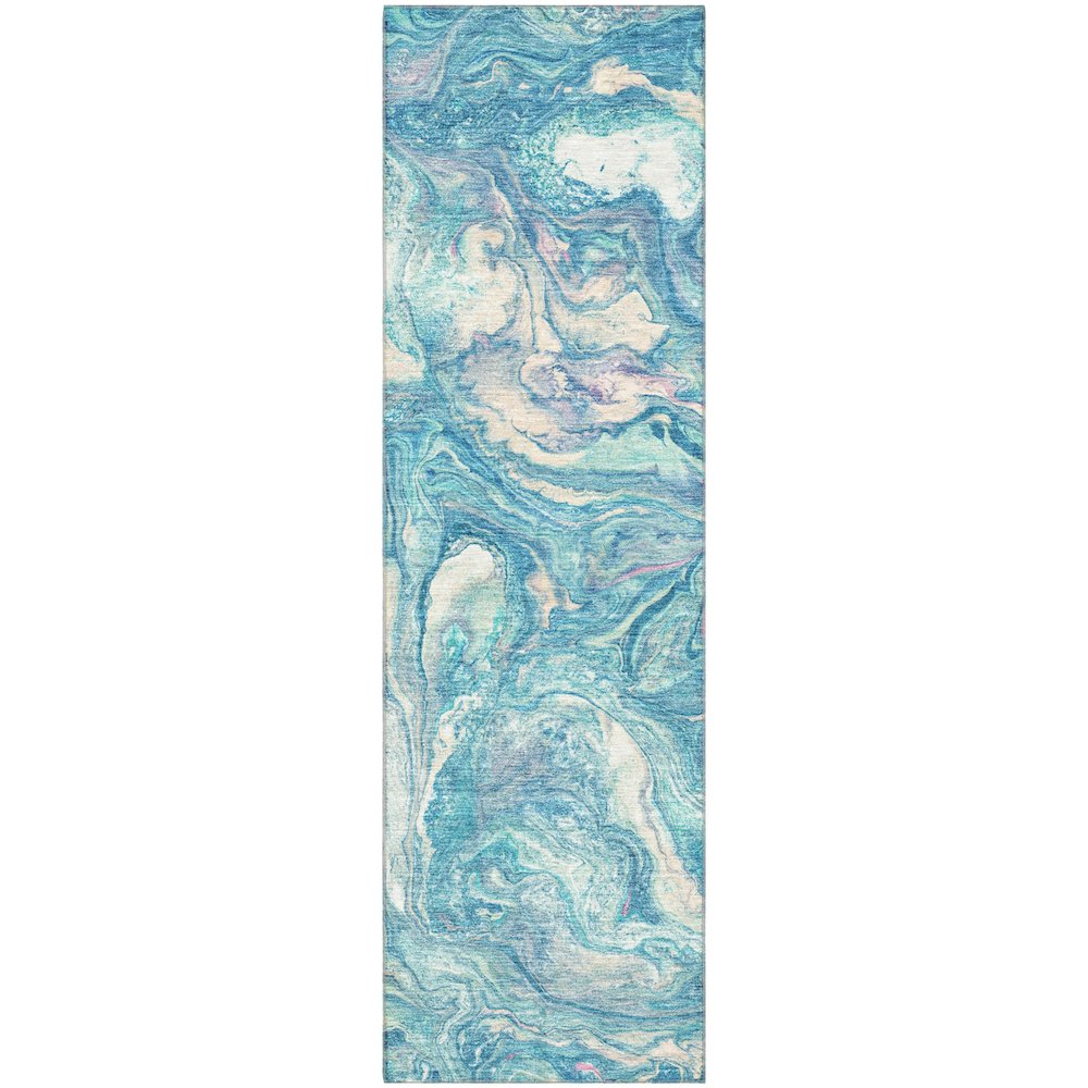 Premium Machine Washable Mayfield AMF2017 Teal 2'3" x 7'6" Runner Rug