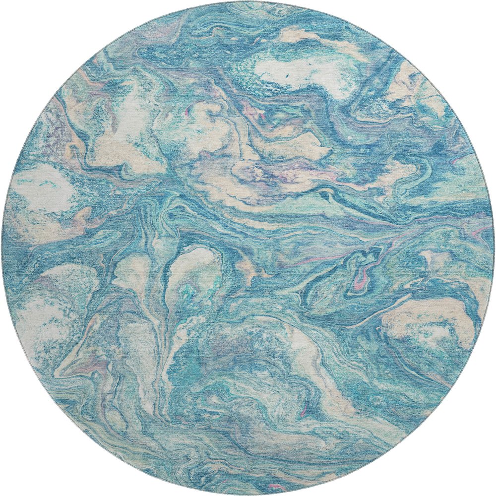 Premium Machine Washable Mayfield AMF2017 Teal 8' x 8' Round Rug
