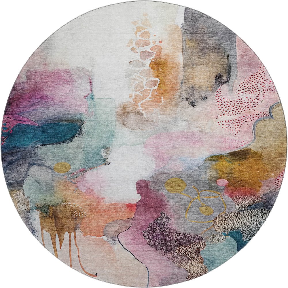 Premium Machine Washable Mayfield AMF2019 Pink 8' x 8' Round Rug
