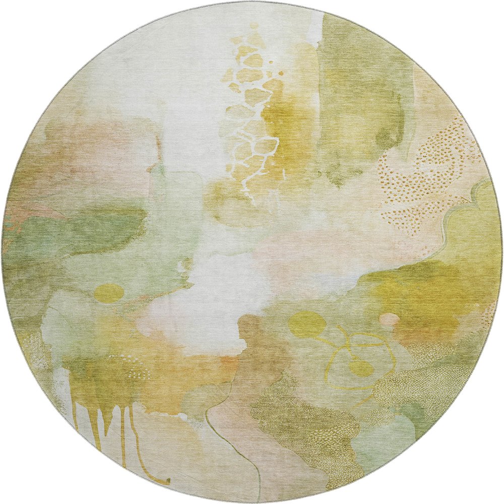 Premium Machine Washable Mayfield AMF2019 Green 8' x 8' Round Rug