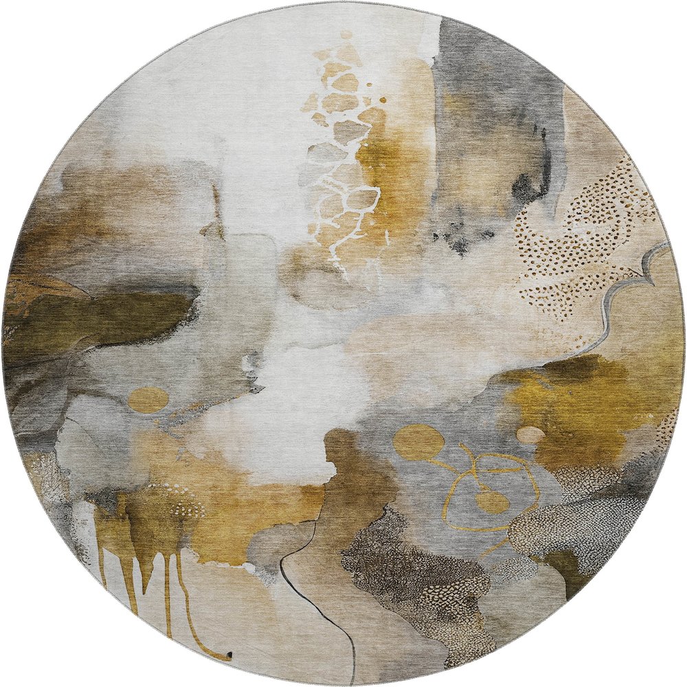 Premium Machine Washable Mayfield AMF2019 Brown 8' x 8' Round Rug