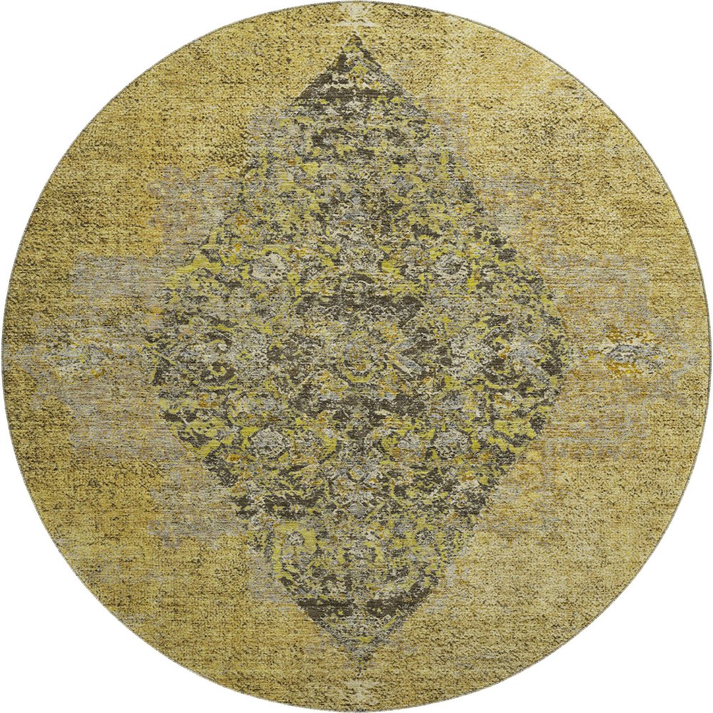 Premium Machine Washable Mayfield AMF2021 Gold 8' x 8' Round Rug