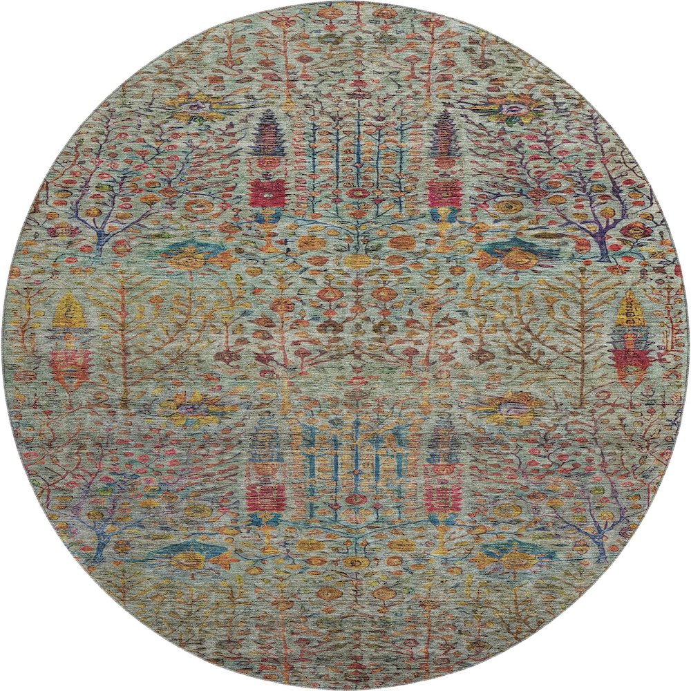 Premium Machine Washable Mayfield AMF2053 Green 8' x 8' Round Rug