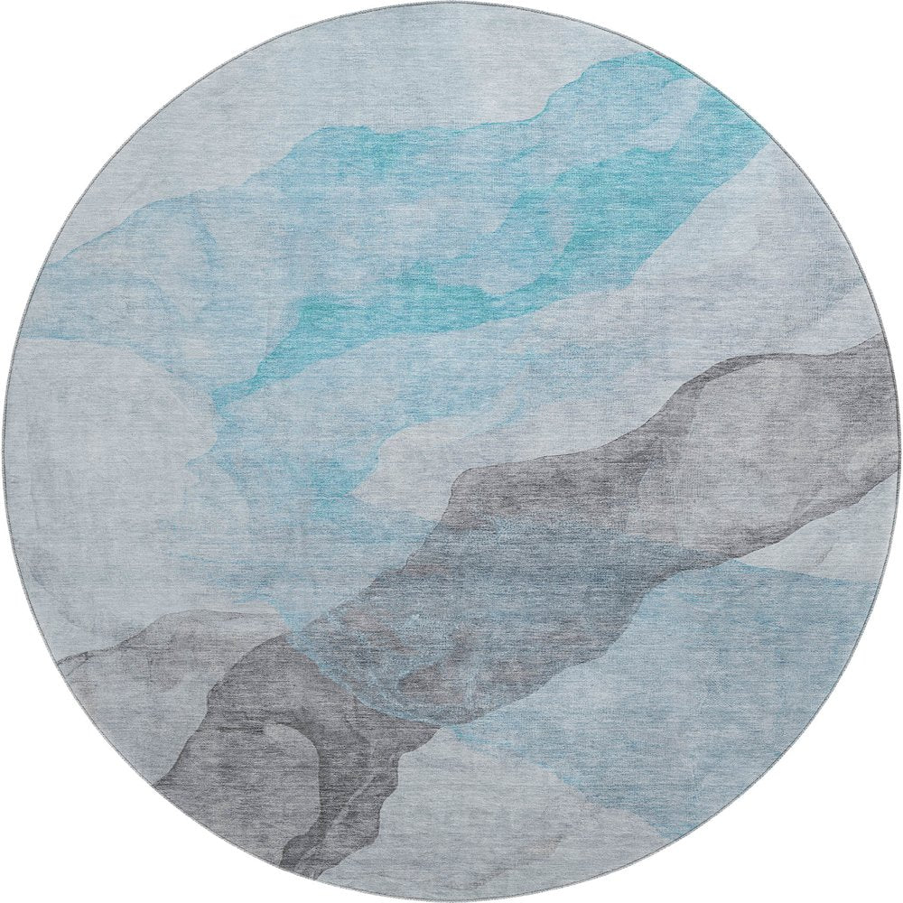 Premium Machine Washable Mayfield AMF2109 Teal 8' x 8' Round Rug