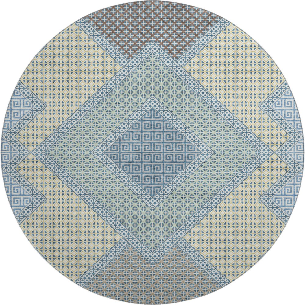 Premium Machine Washable Mayfield AMF2111 Blue 8' x 8' Round Rug