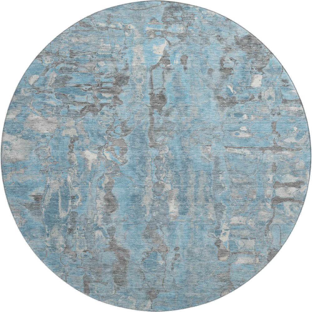 Premium Machine Washable Mayfield AMF2120 Blue 8' x 8' Round Rug