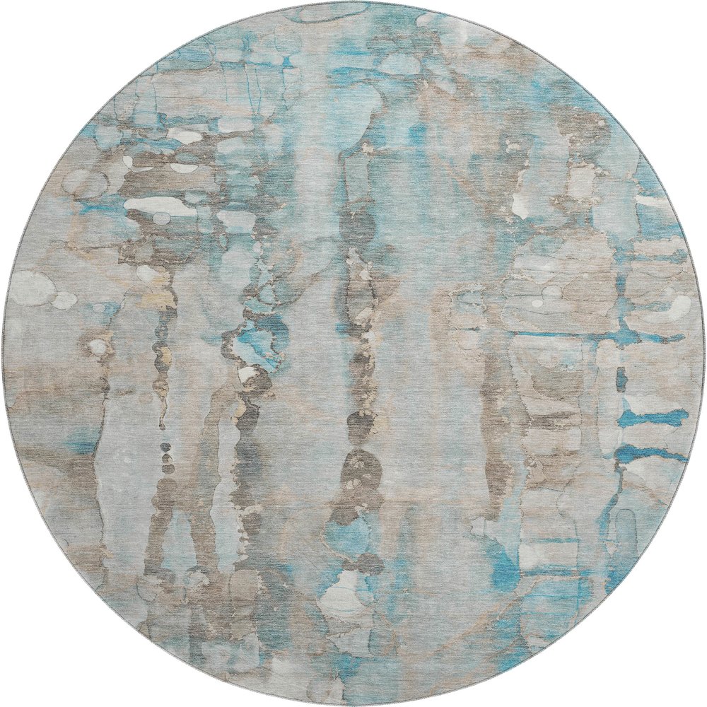 Premium Machine Washable Mayfield AMF2120 Teal 8' x 8' Round Rug