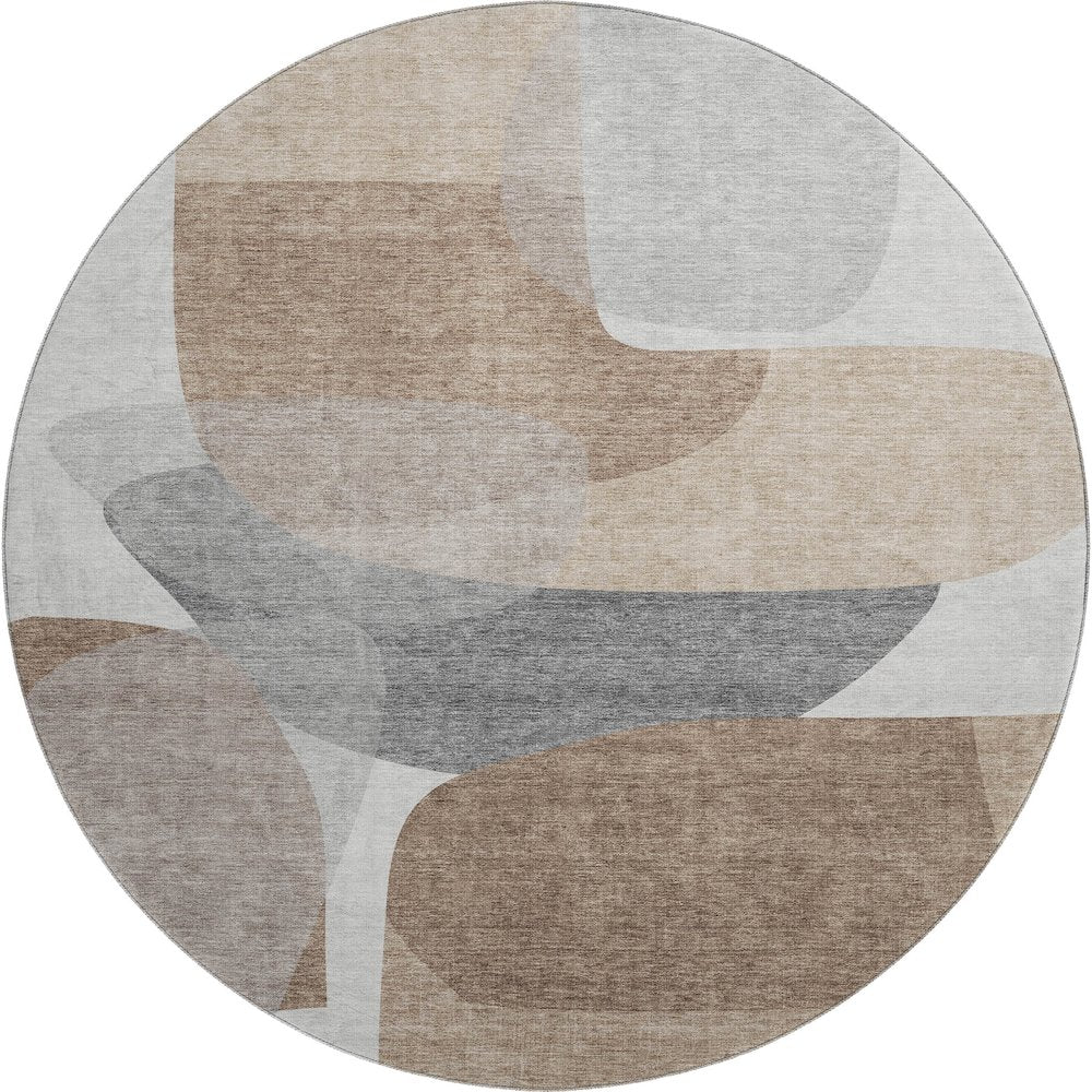 Premium Machine Washable Mayfield AMF2121 Brown 8' x 8' Round Rug