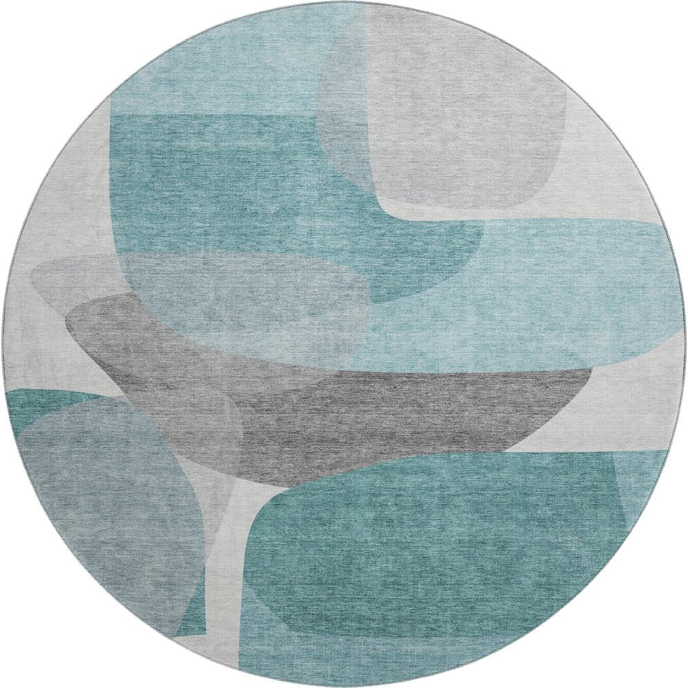Premium Machine Washable Mayfield AMF2121 Teal 8' x 8' Round Rug