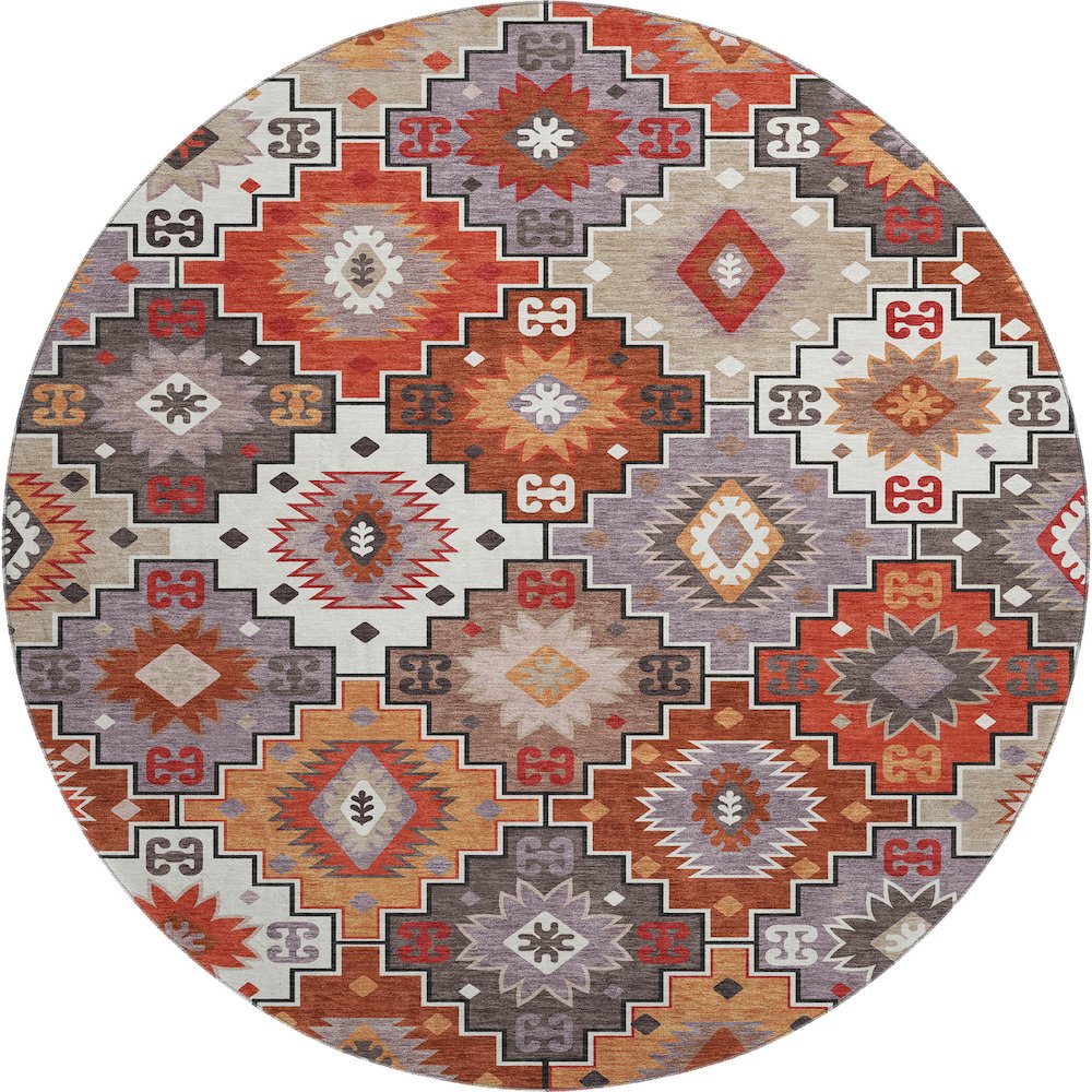 Premium Machine Washable Mayfield AMF2123 Orange 8' x 8' Round Rug