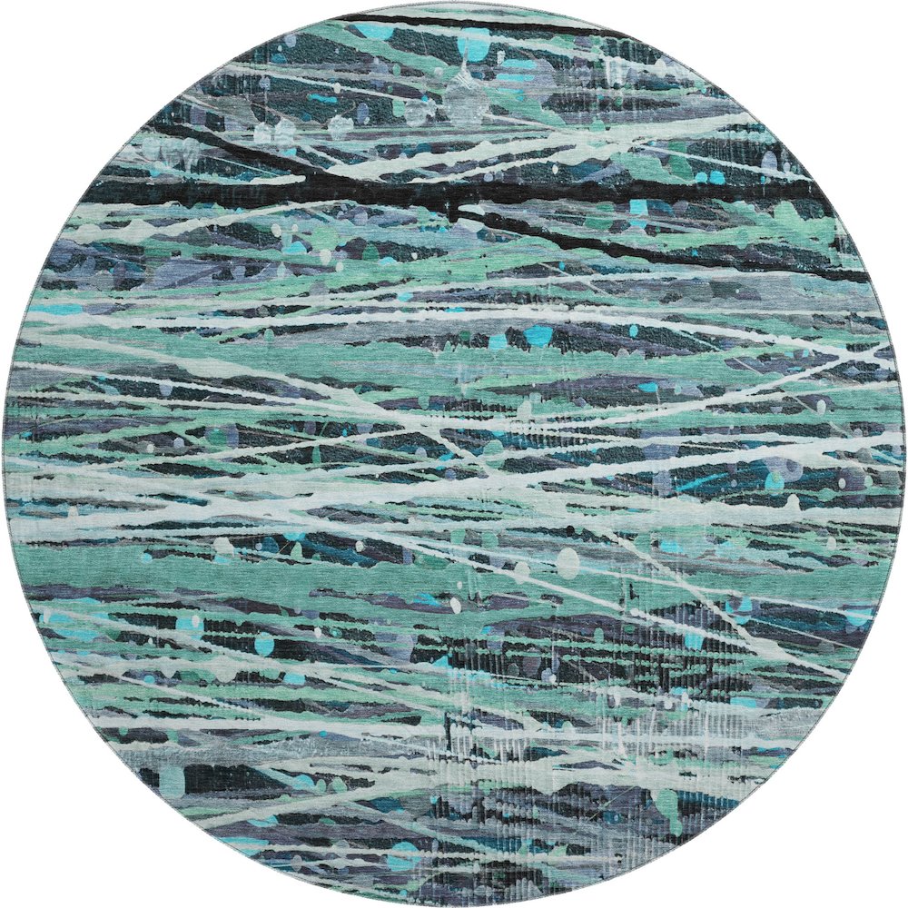 Premium Machine Washable Mayfield AMF2126 Teal 8' x 8' Round Rug