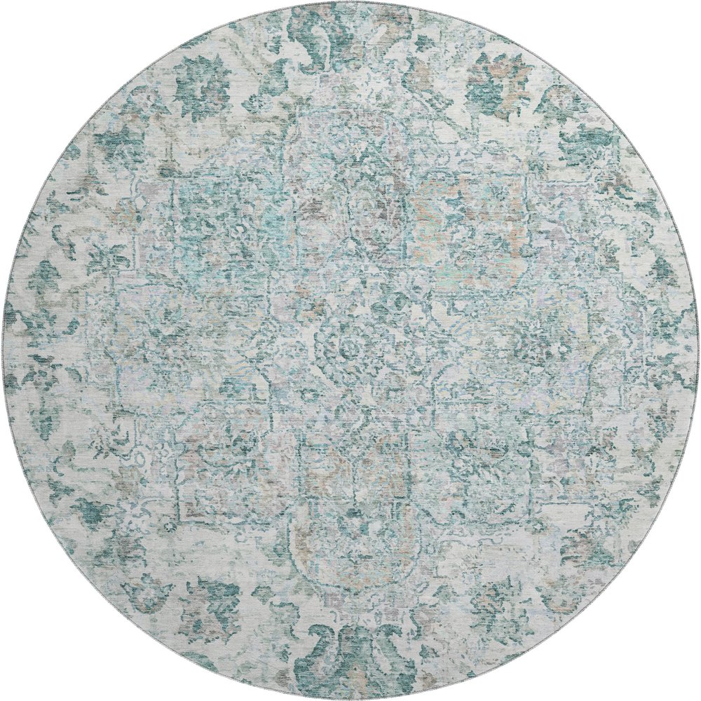 Premium Machine Washable Mayfield AMF2138 Teal 8' x 8' Round Rug