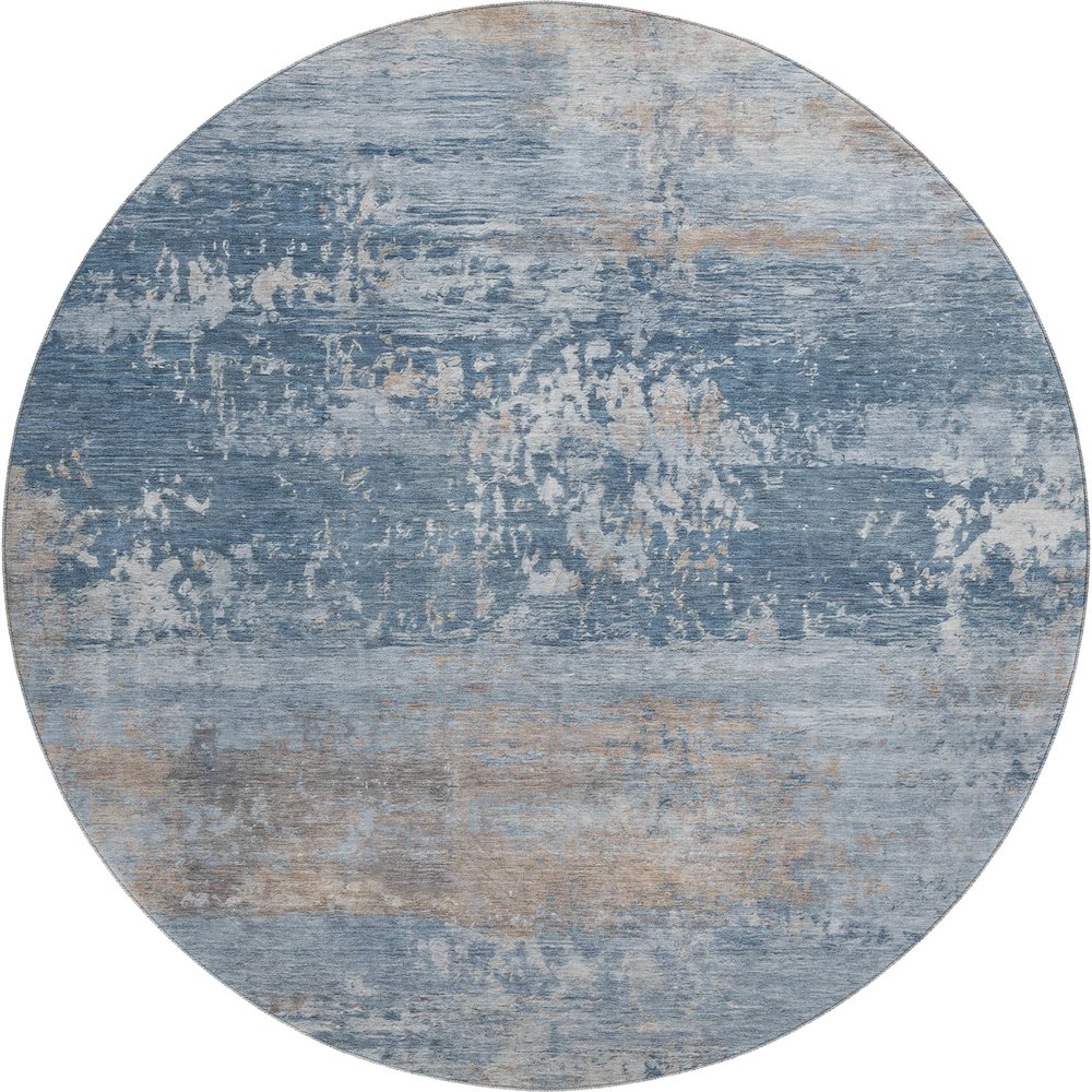 Premium Machine Washable Mayfield AMF2146 Blue 8' x 8' Round Rug