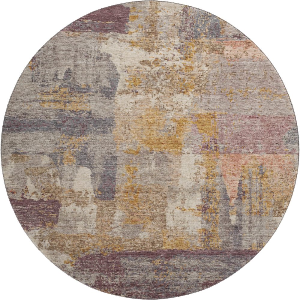 Premium Machine Washable Mayfield AMF2147 Orange 8' x 8' Round Rug