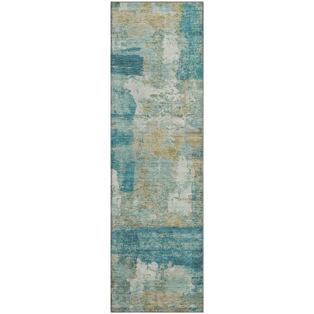 Premium Machine Washable Mayfield AMF2147 Teal 2'3" x 7'6" Runner Rug