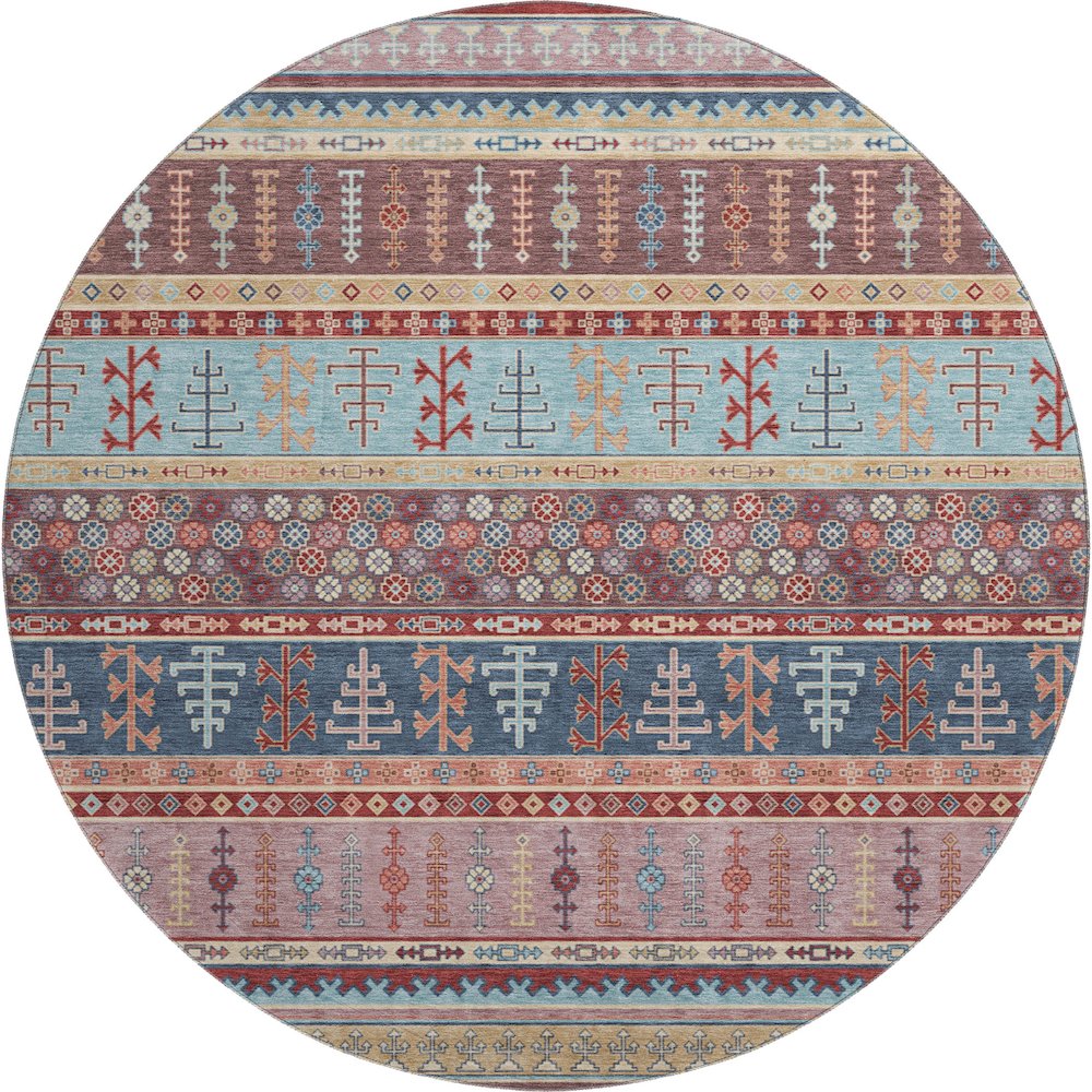 Premium Machine Washable Mayfield AMF2160 Red 8' x 8' Round Rug