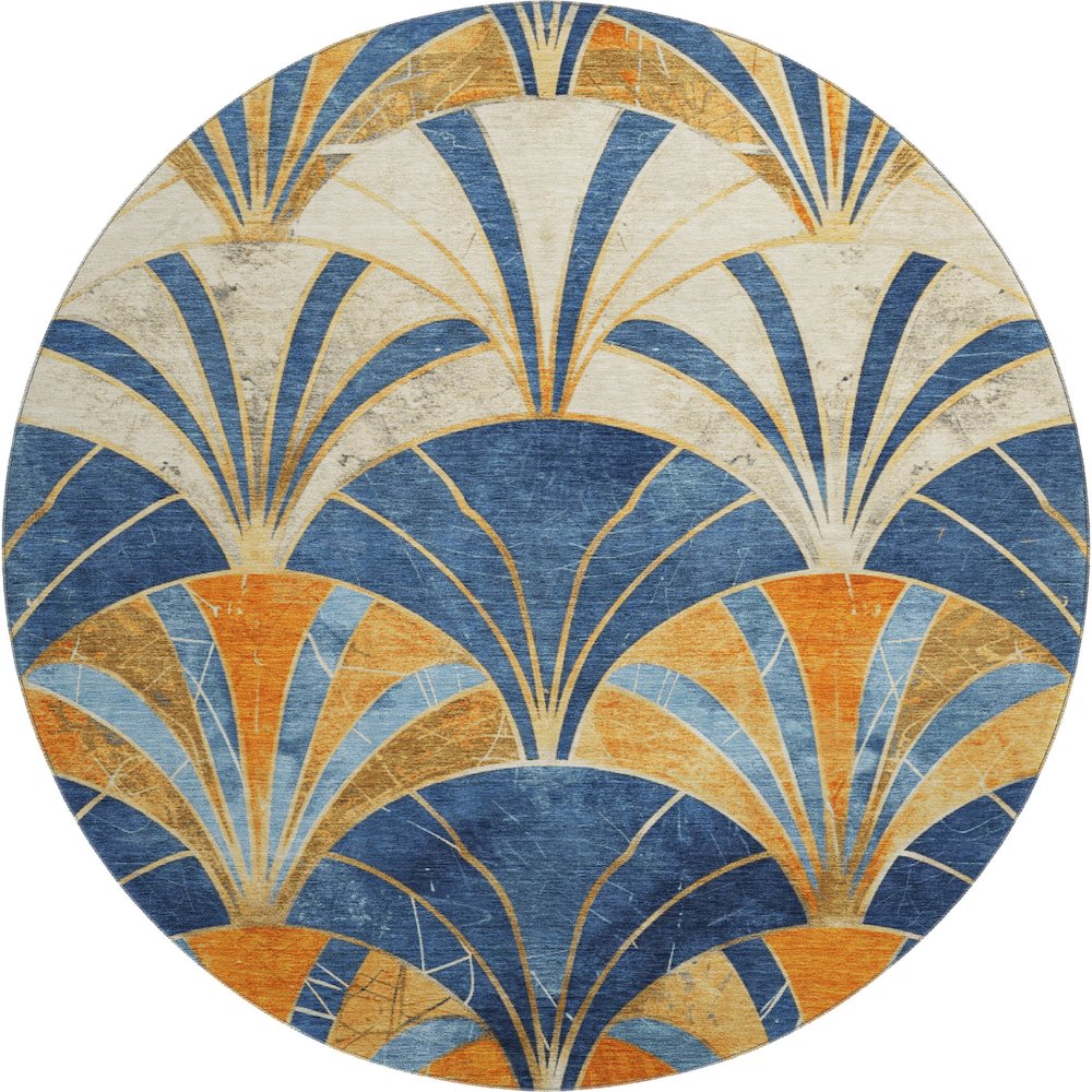 Premium Machine Washable Mayfield AMF2178 Blue 8' x 8' Round Rug