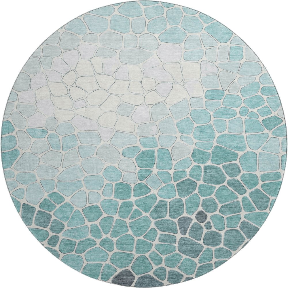 Premium Machine Washable Mayfield AMF2190 Teal 8' x 8' Round Rug