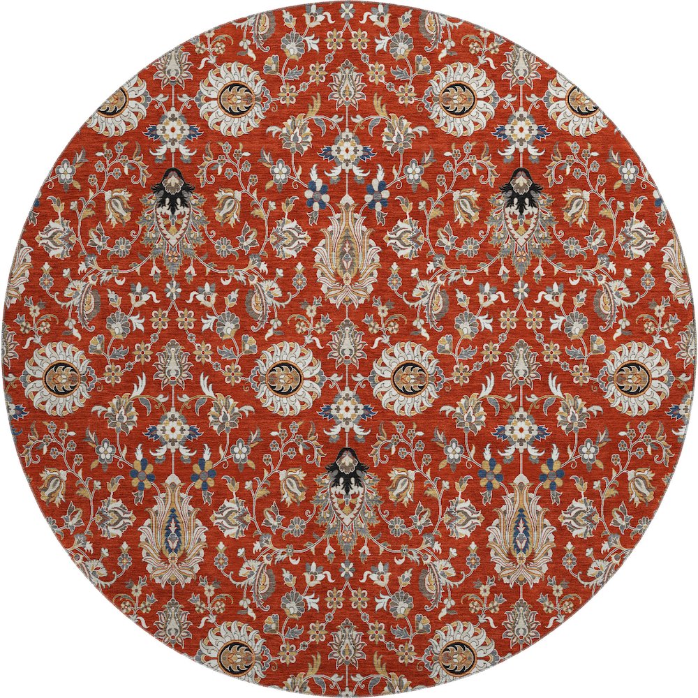 Premium Machine Washable Mayfield AMF2192 Red 8' x 8' Round Rug