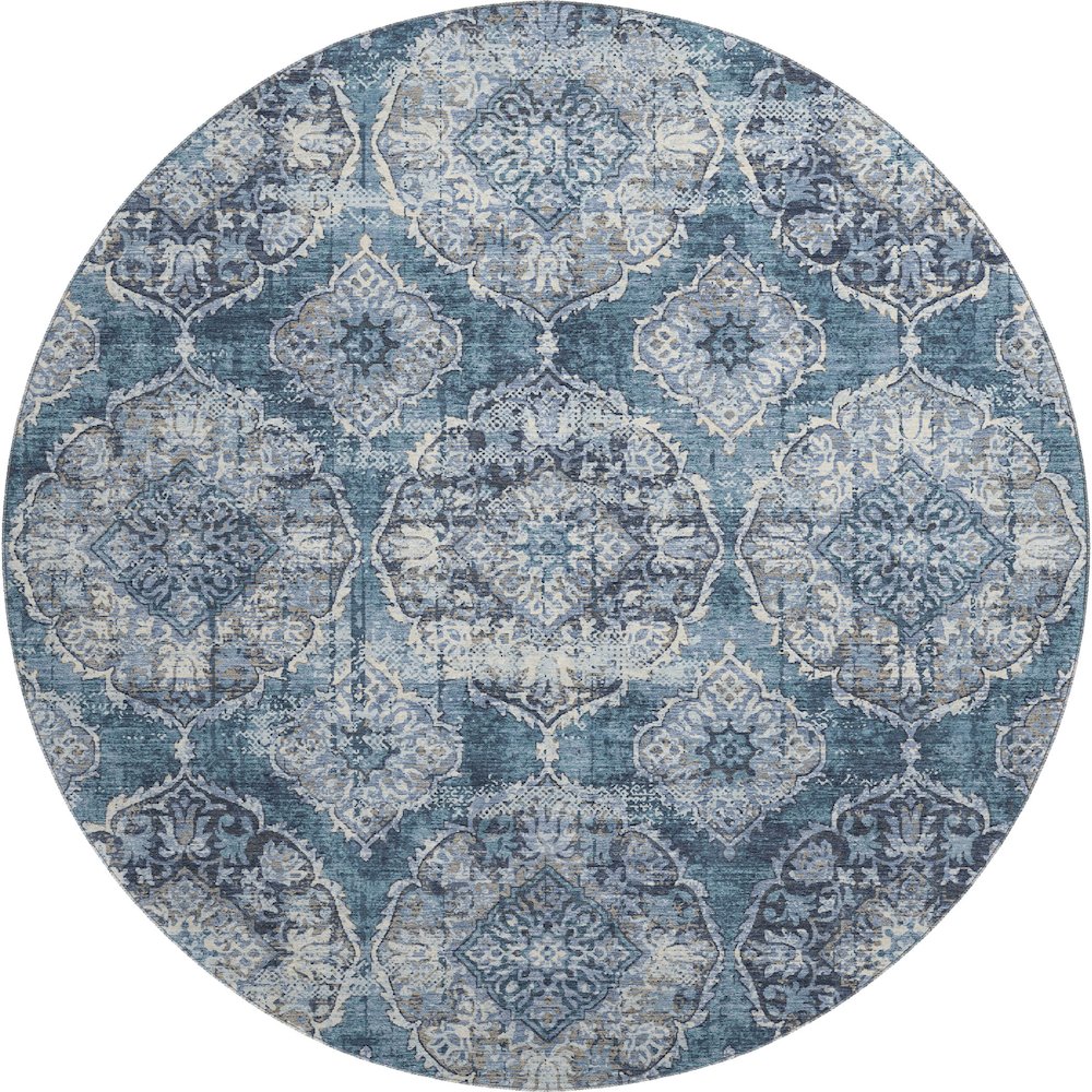 Premium Machine Washable Mayfield AMF2196 Blue 8' x 8' Round Rug
