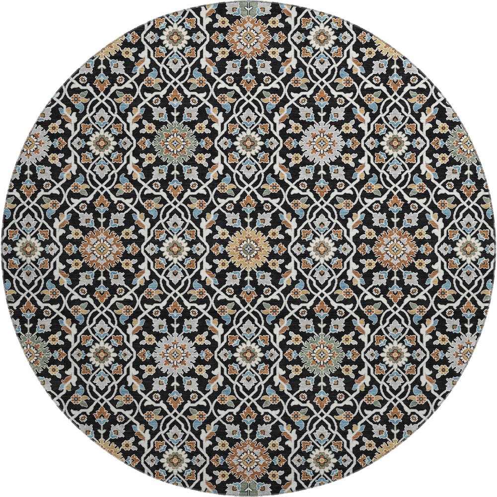 Premium Machine Washable Mayfield AMF2199 Black 8' x 8' Round Rug