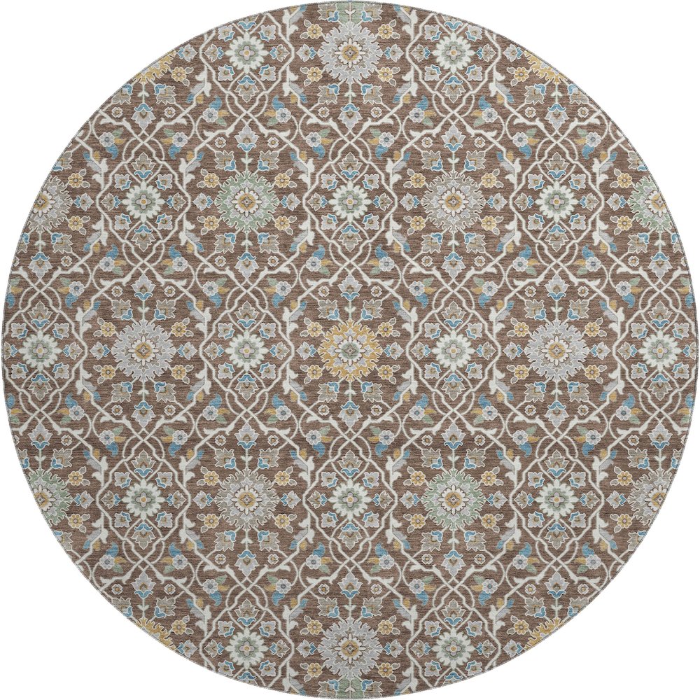 Premium Machine Washable Mayfield AMF2199 Brown 8' x 8' Round Rug