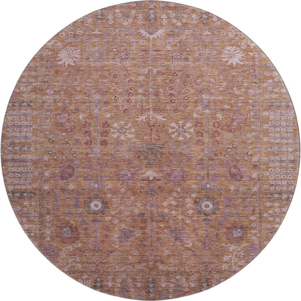 Premium Machine Washable Mayfield AMF2231 Orange 8' x 8' Round Rug