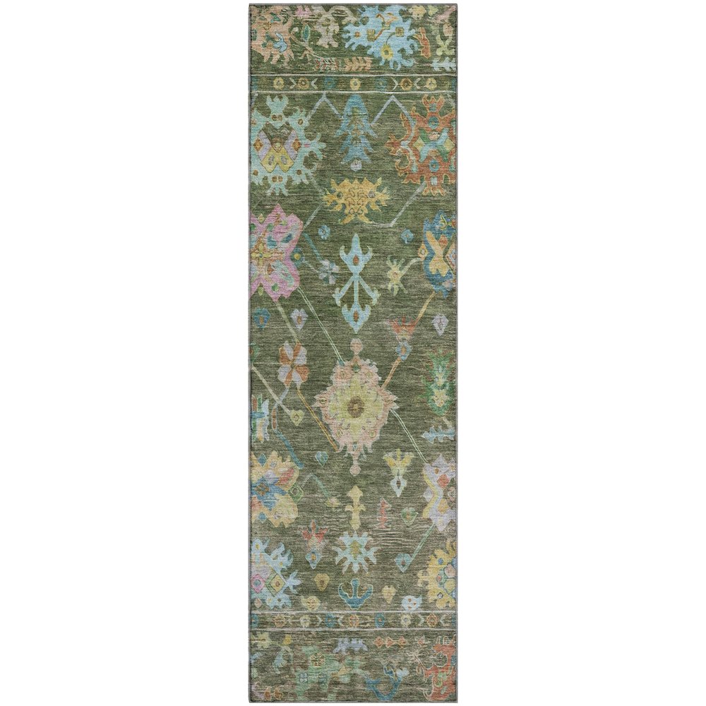 Premium Machine Washable Mayfield AMF2234 Green 2'3" x 7'6" Runner Rug
