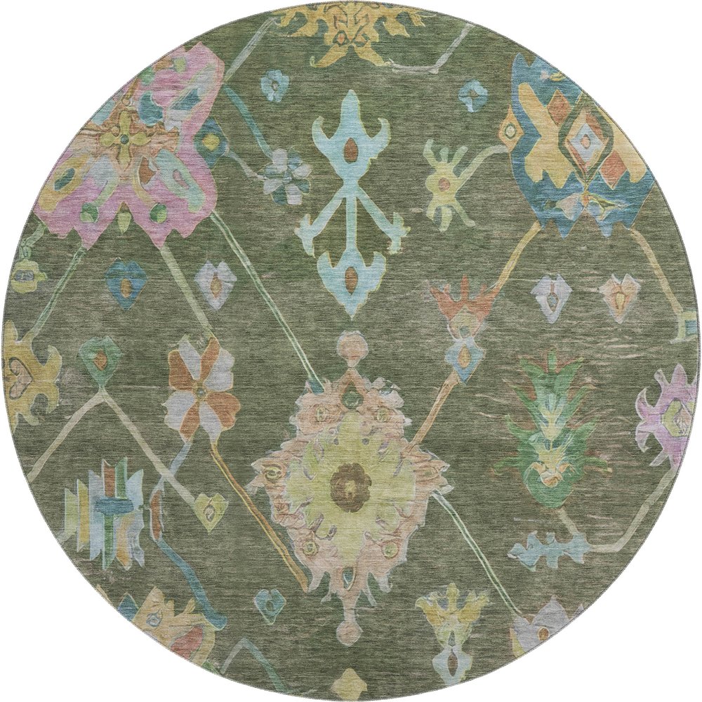 Premium Machine Washable Mayfield AMF2234 Green 8' x 8' Round Rug