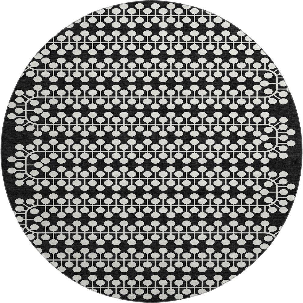 Premium Machine Washable Mayfield AMF2247 Black 8' x 8' Round Rug