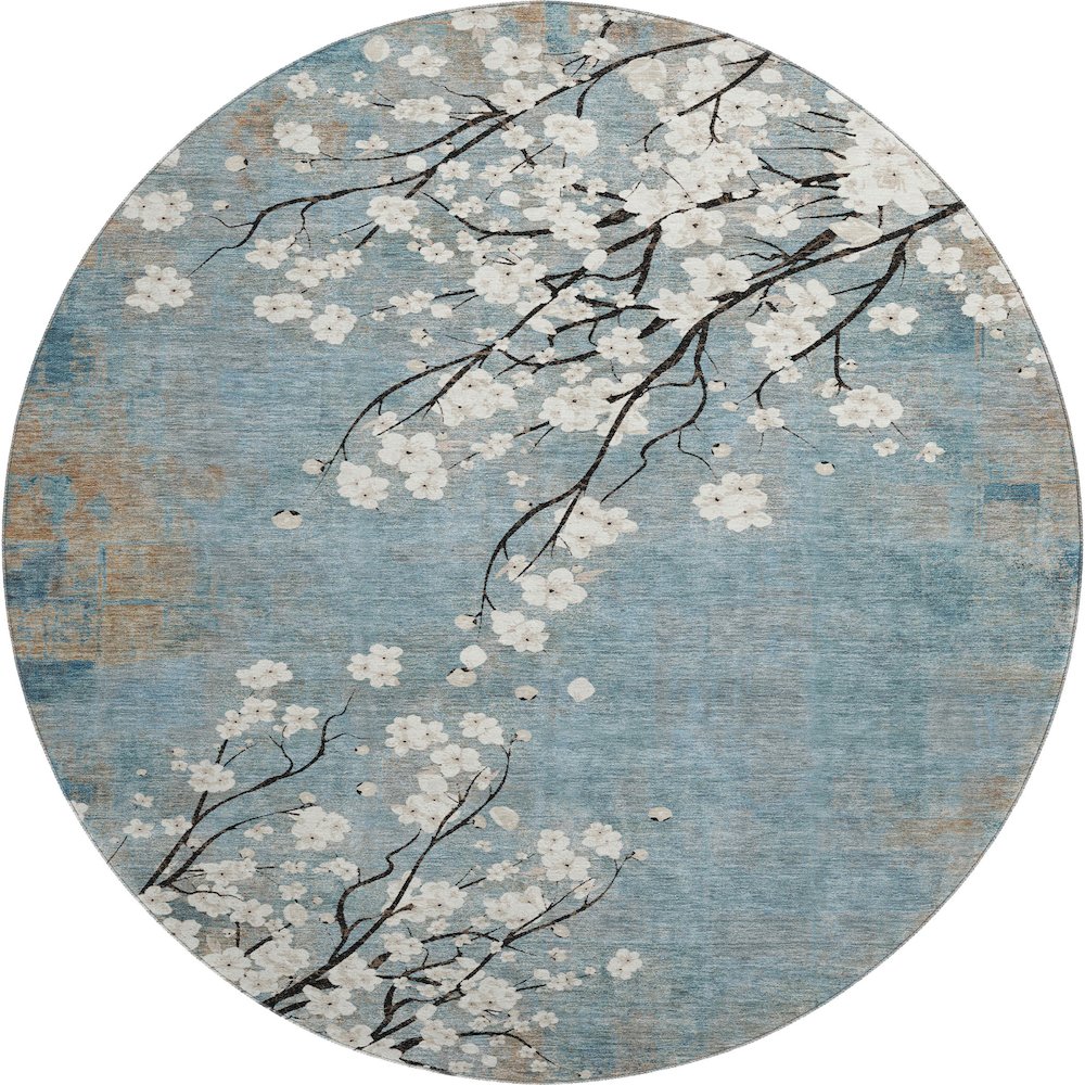 Premium Machine Washable Mayfield AMF2248 Blue 8' x 8' Round Rug