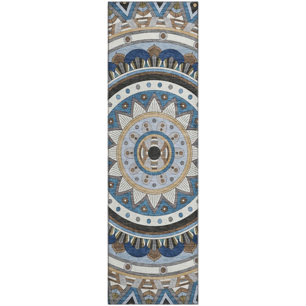 Premium Machine Washable Mayfield AMF2277 Blue 2'3" x 7'6" Runner Rug