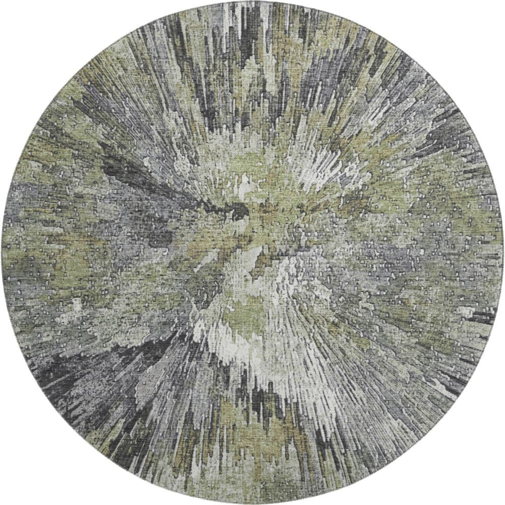 Premium Machine Washable Mayfield AMF2283 Green 8' x 8' Round Rug