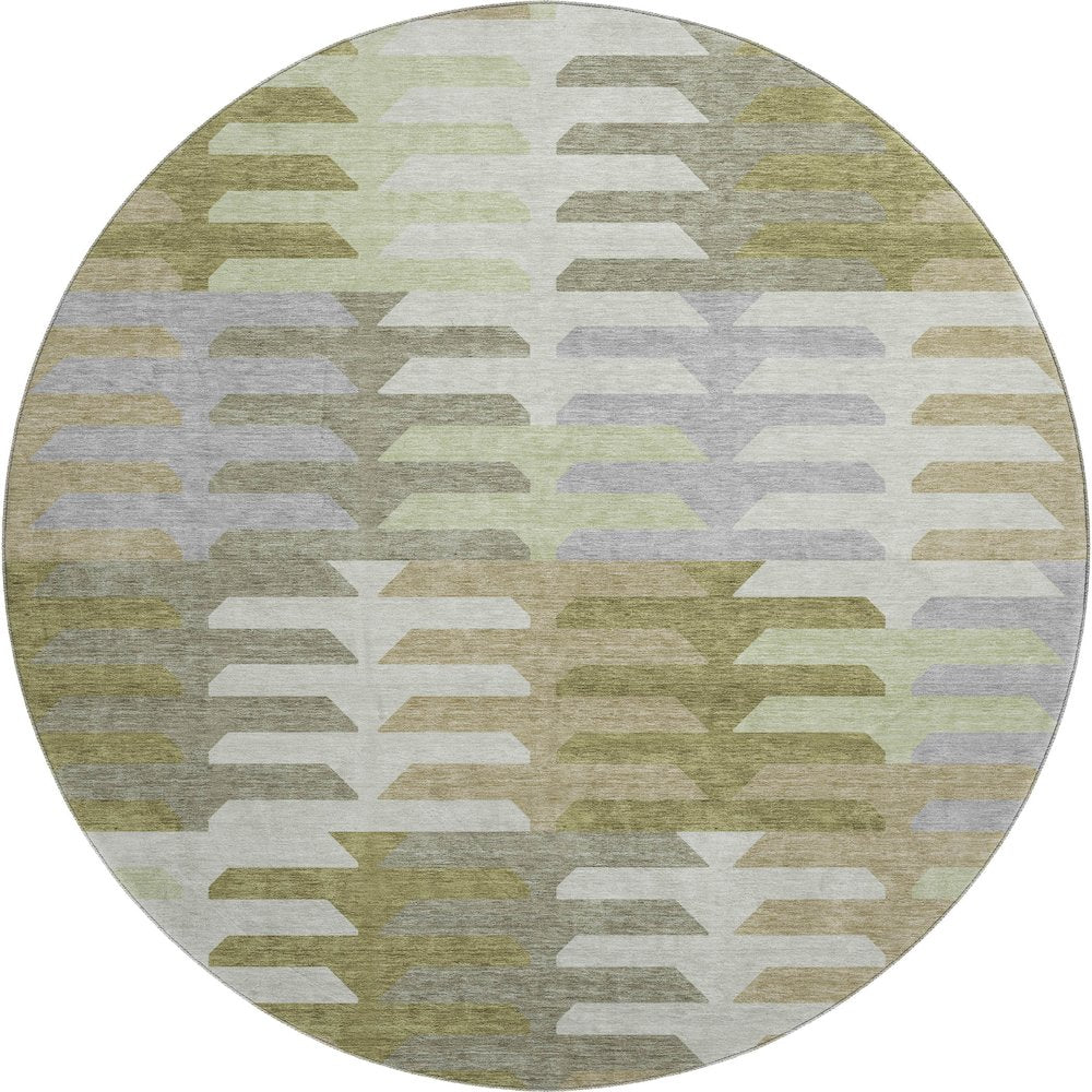 Premium Machine Washable Mayfield AMF2328 Green 8' x 8' Round Rug