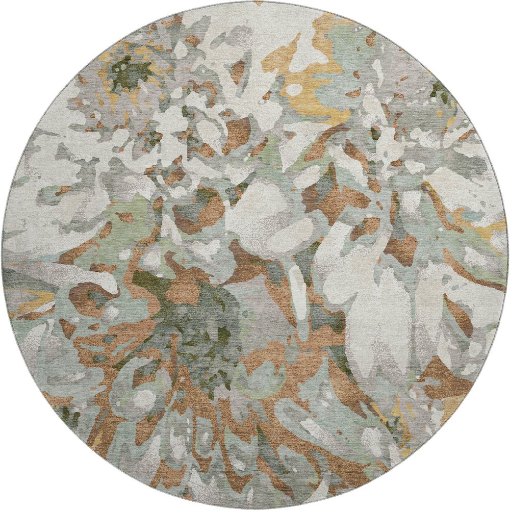 Premium Machine Washable Mayfield AMF2340 Orange 8' x 8' Round Rug