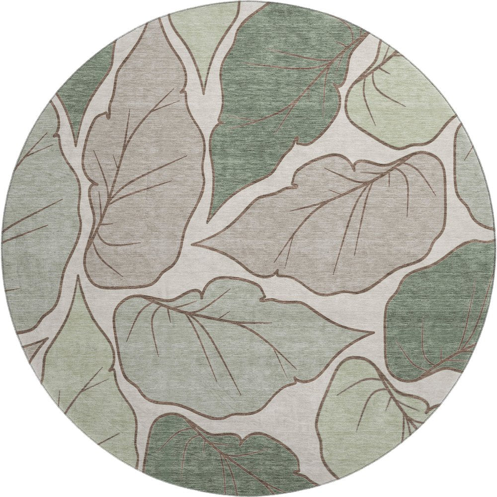 Premium Machine Washable Mayfield AMF2348 Green 8' x 8' Round Rug