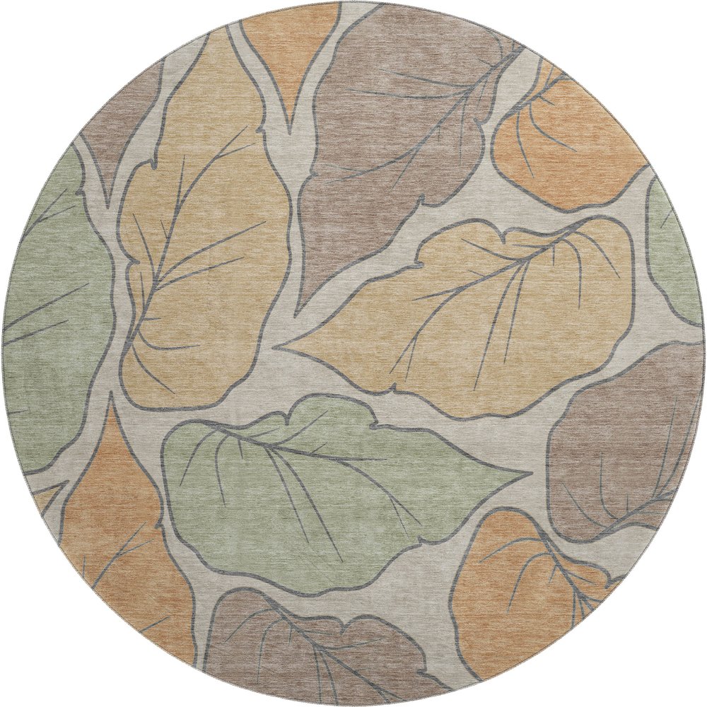 Premium Machine Washable Mayfield AMF2348 Orange 8' x 8' Round Rug