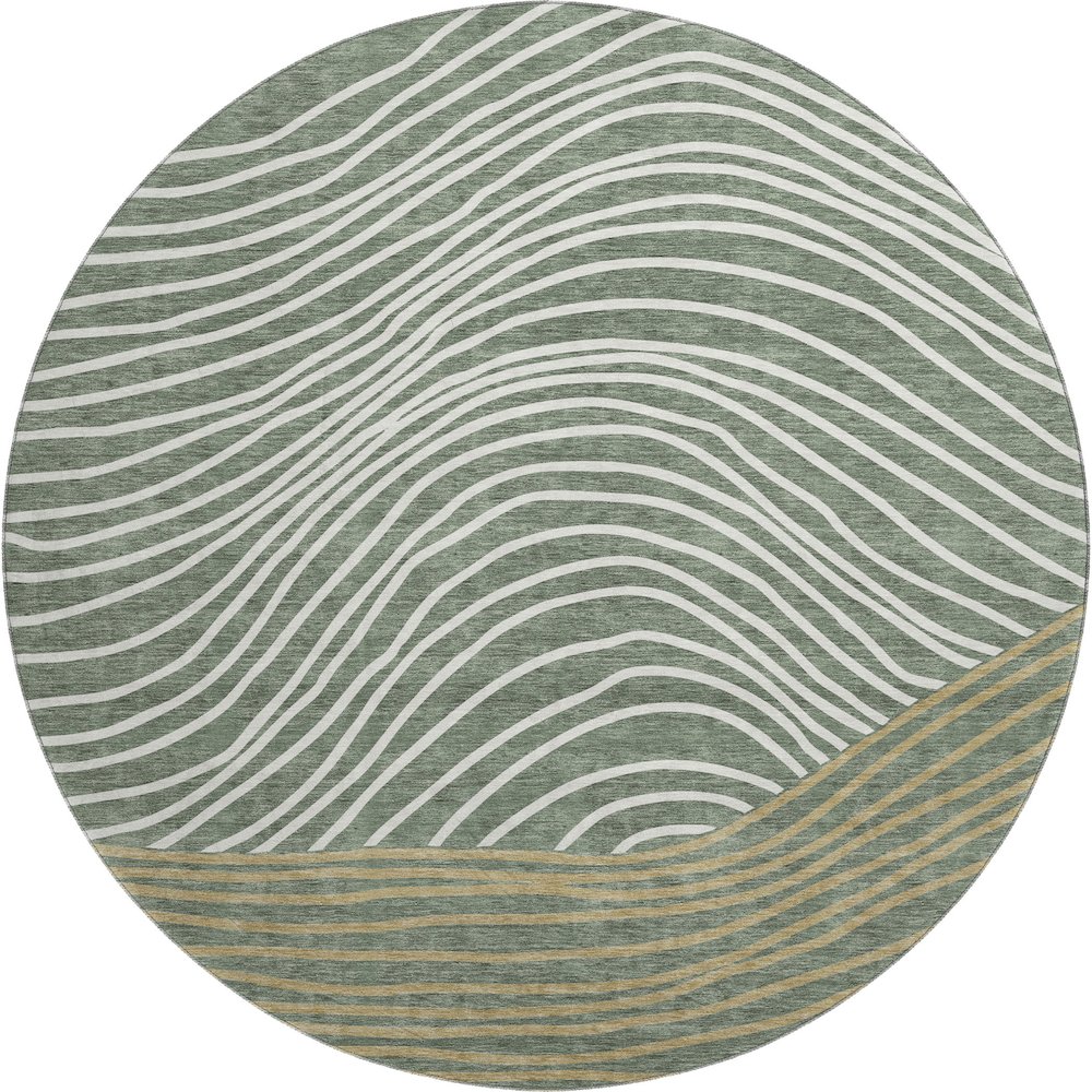 Premium Machine Washable Mayfield AMF2350 Green 8' x 8' Round Rug