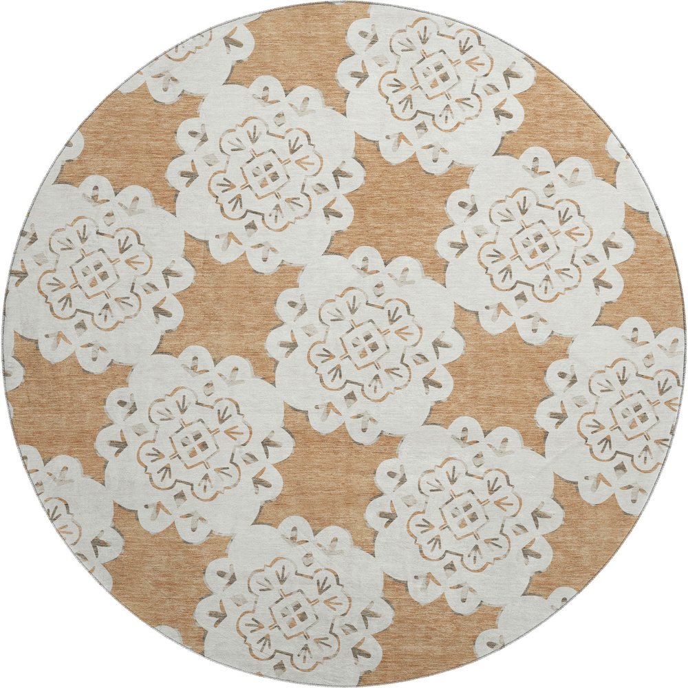 Premium Machine Washable Mayfield AMF2352 Orange 8' x 8' Round Rug