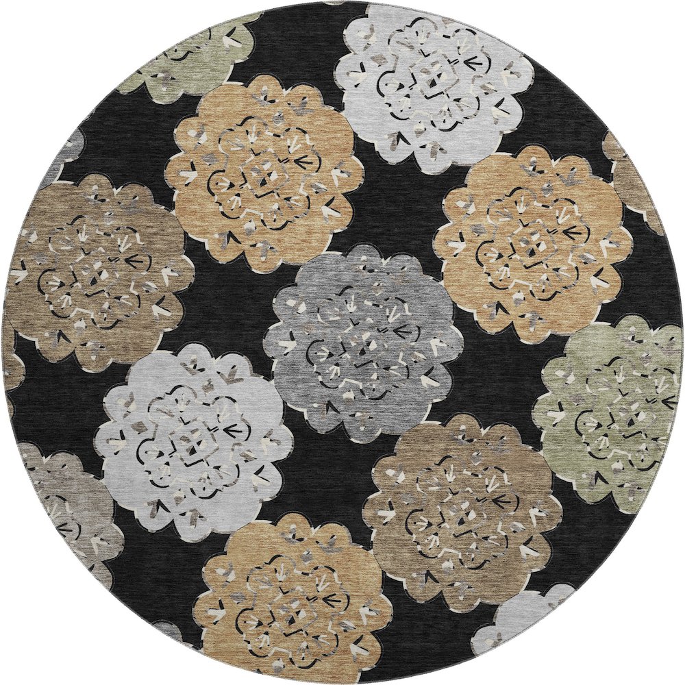 Premium Machine Washable Mayfield AMF2353 Black 8' x 8' Round Rug