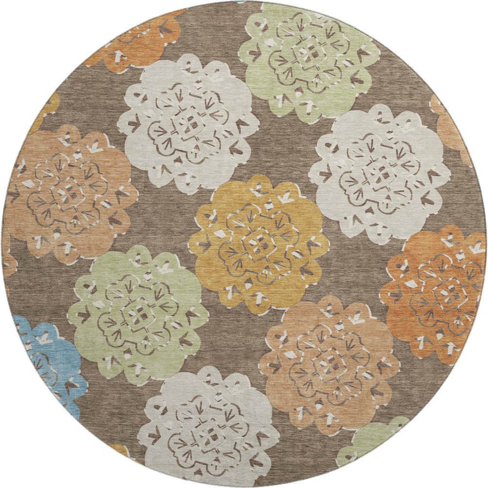 Premium Machine Washable Mayfield AMF2353 Brown 8' x 8' Round Rug