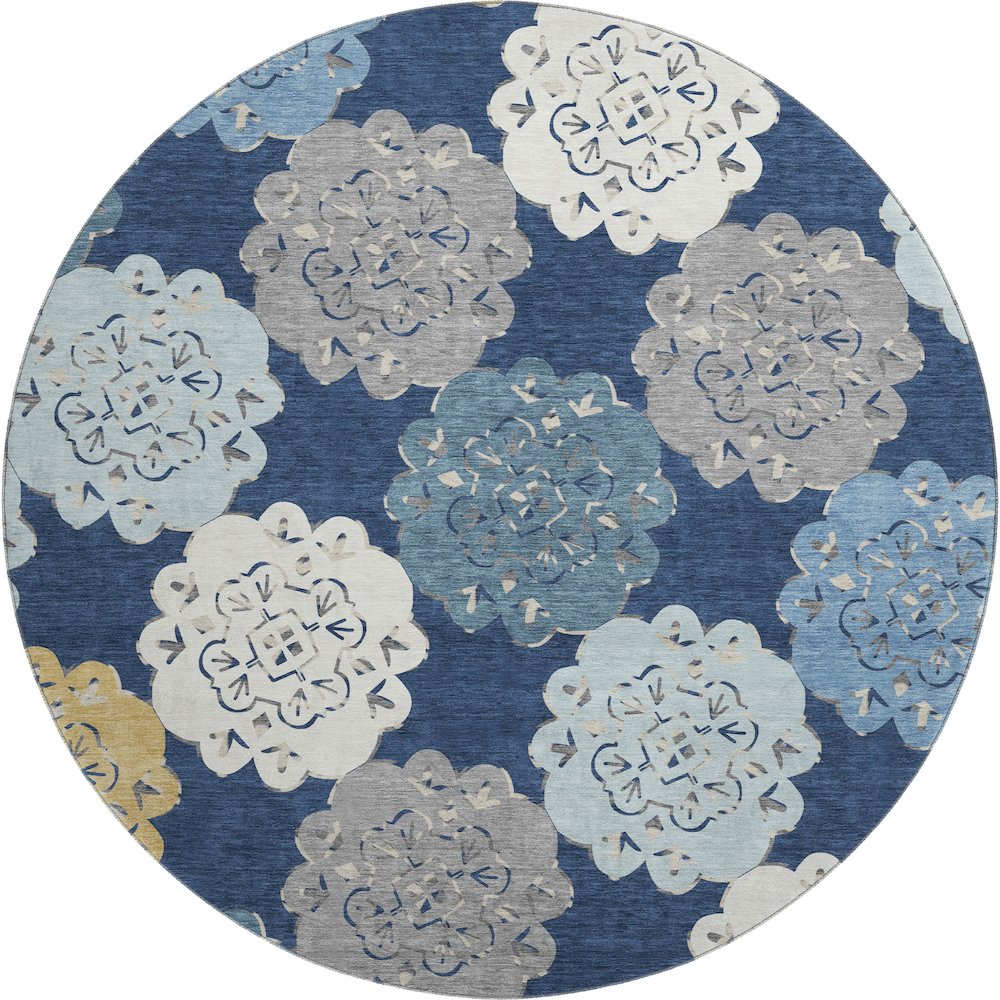 Premium Machine Washable Mayfield AMF2353 Blue 8' x 8' Round Rug