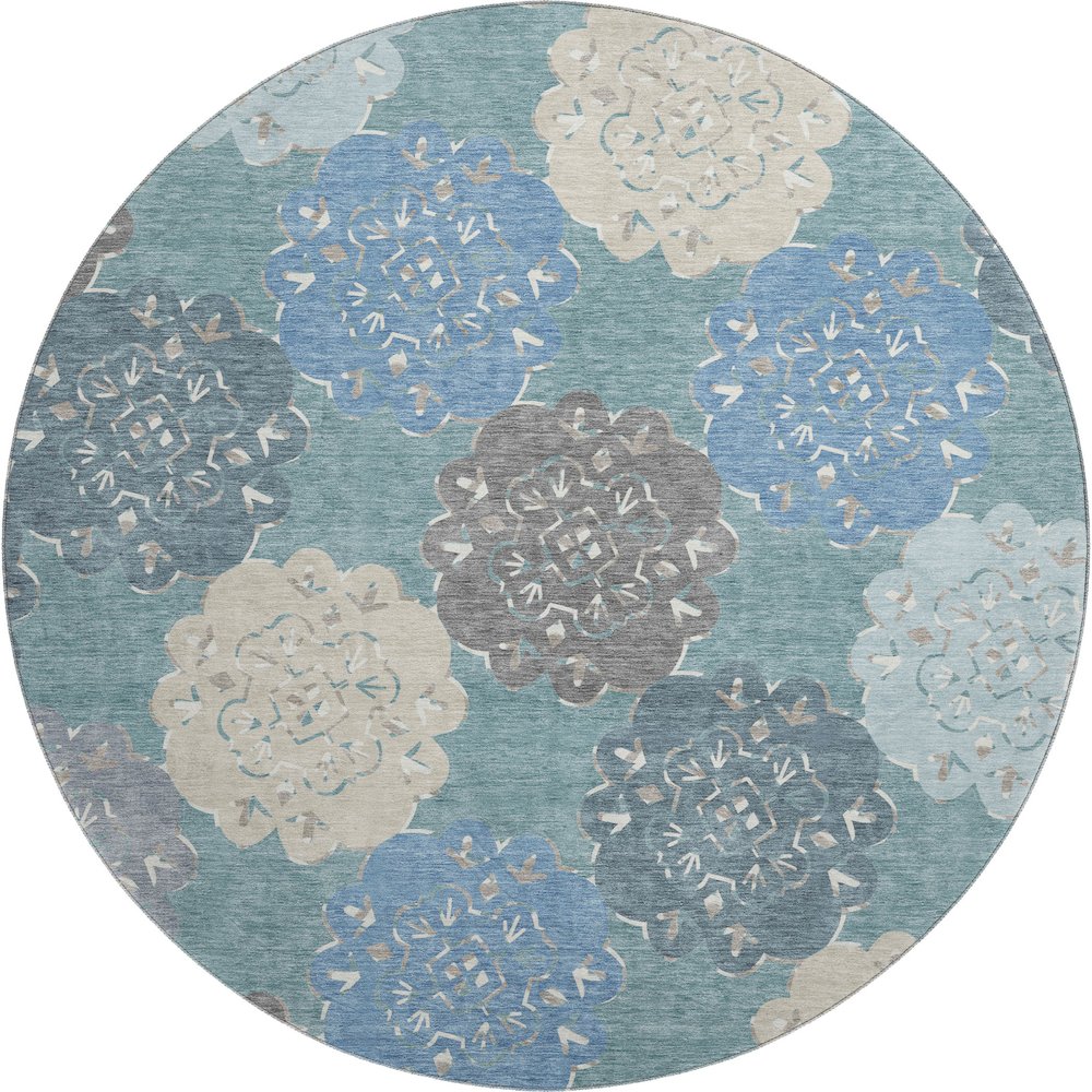 Premium Machine Washable Mayfield AMF2353 Teal 8' x 8' Round Rug